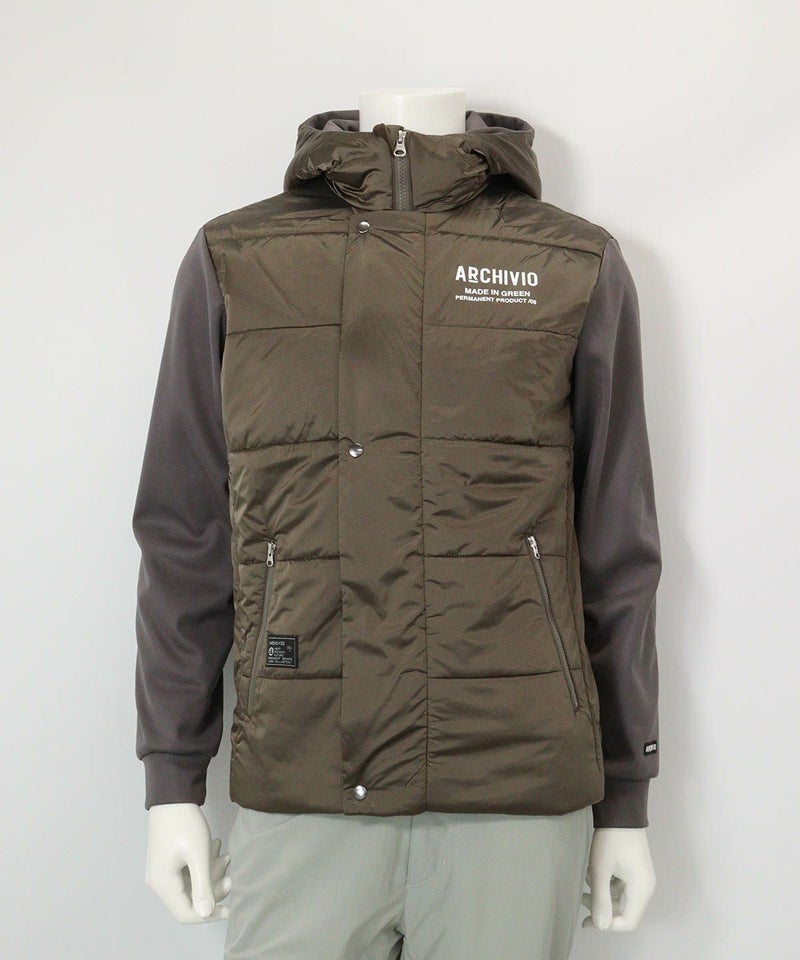 【メンズ】異素材切替中綿撥水ブルゾン(カーキ)前