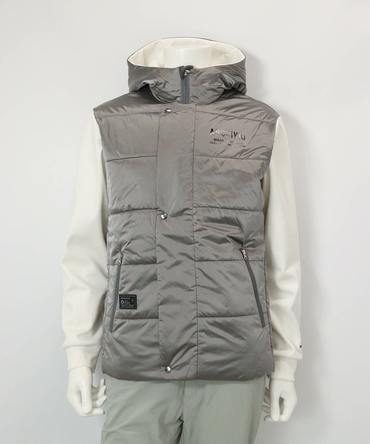 【メンズ】異素材切替中綿撥水ブルゾン(グレー)前