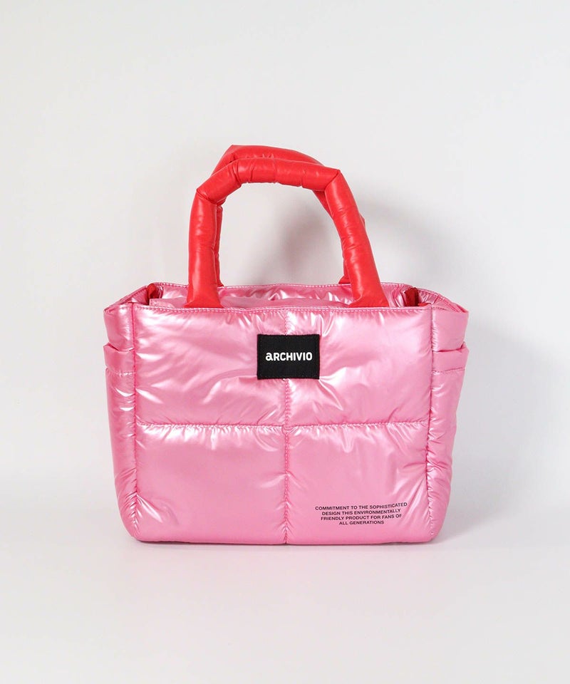 メタリック中綿カートバッグ(ピンク)前