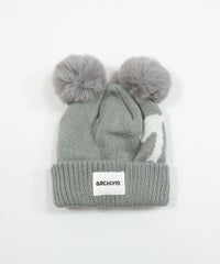 ボンボンニット帽(グレー)前