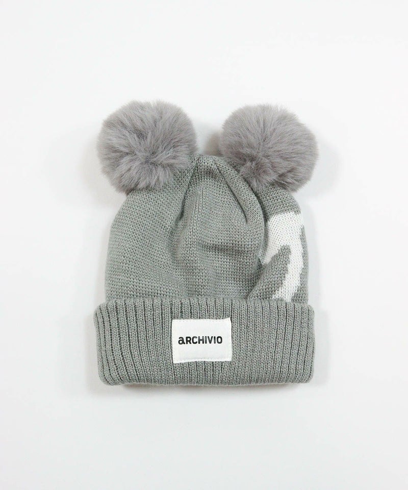 ボンボンニット帽(グレー)前