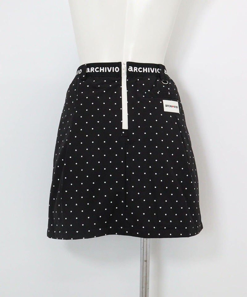 保温撥水ドット柄スカート(ブラック)後ろ