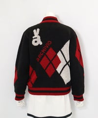 アーガイル柄ニットブルゾン(ブラック)後ろ
