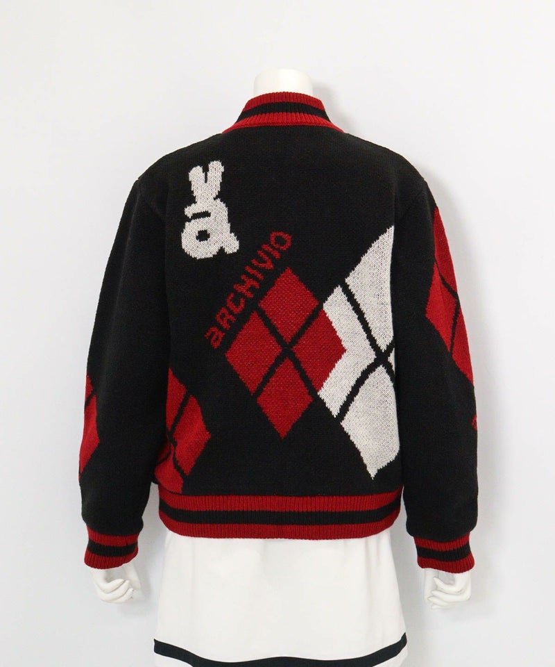 アーガイル柄ニットブルゾン(ブラック)後ろ