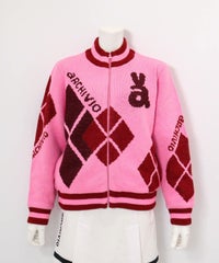 アーガイル柄ニットブルゾン(ピンク)前