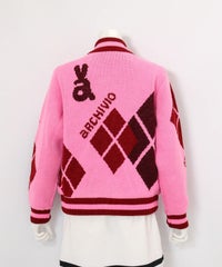 アーガイル柄ニットブルゾン(ピンク)後ろ