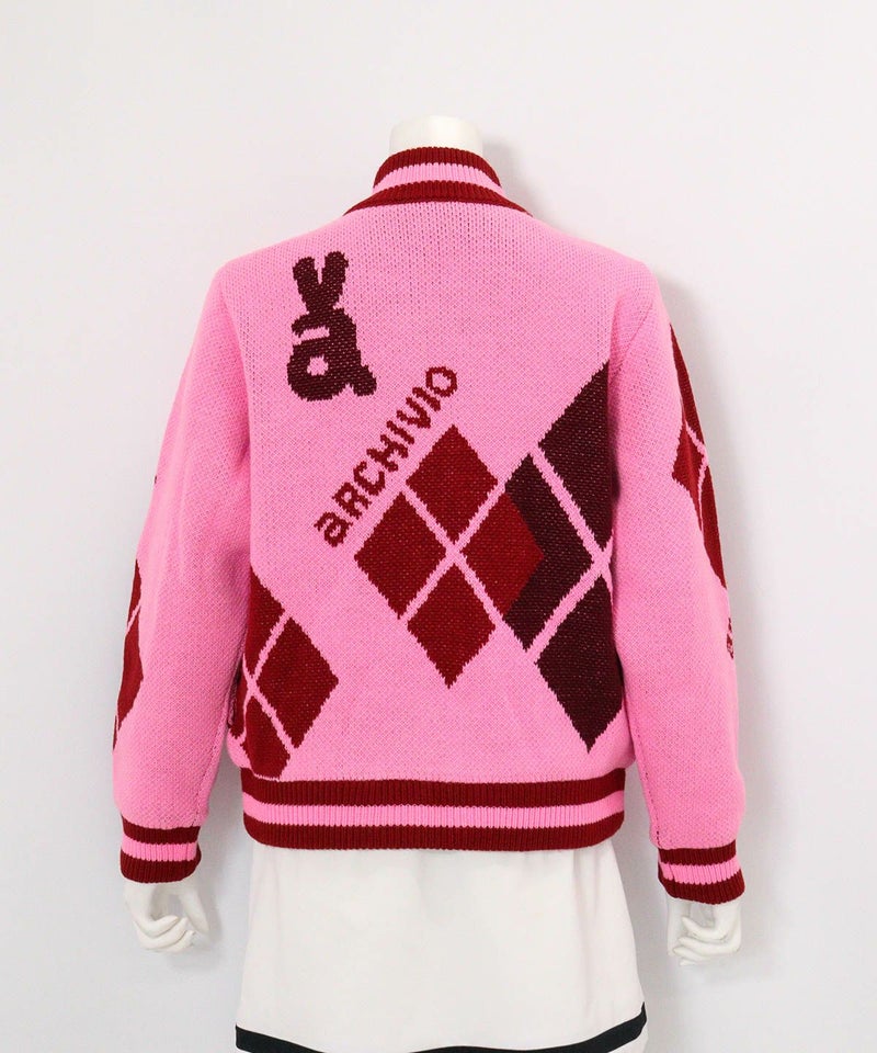 アーガイル柄ニットブルゾン(ピンク)後ろ