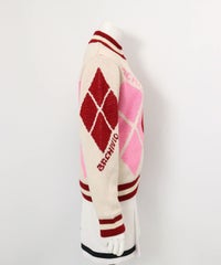 アーガイル柄ニットブルゾン(ホワイト)横