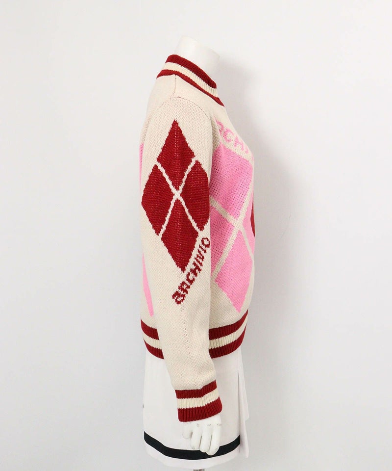 アーガイル柄ニットブルゾン(ホワイト)横
