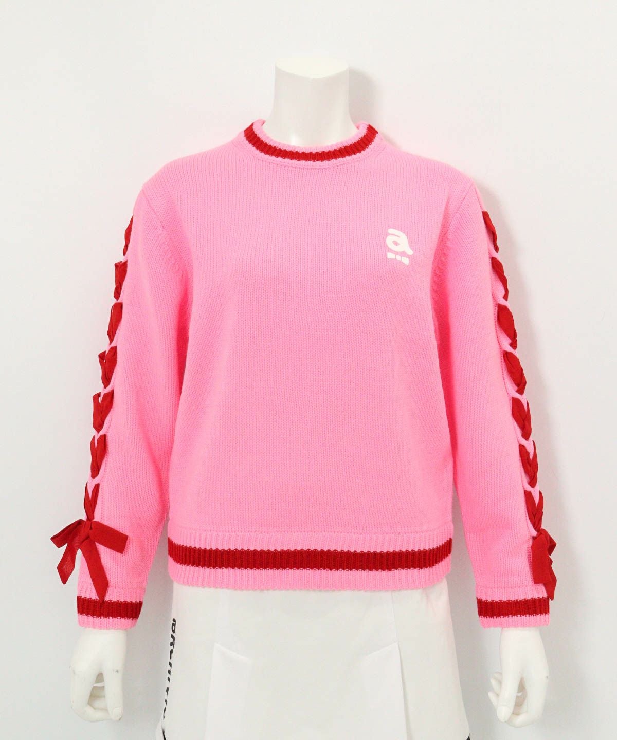 ブレードリボン袖ニット(ピンク)前