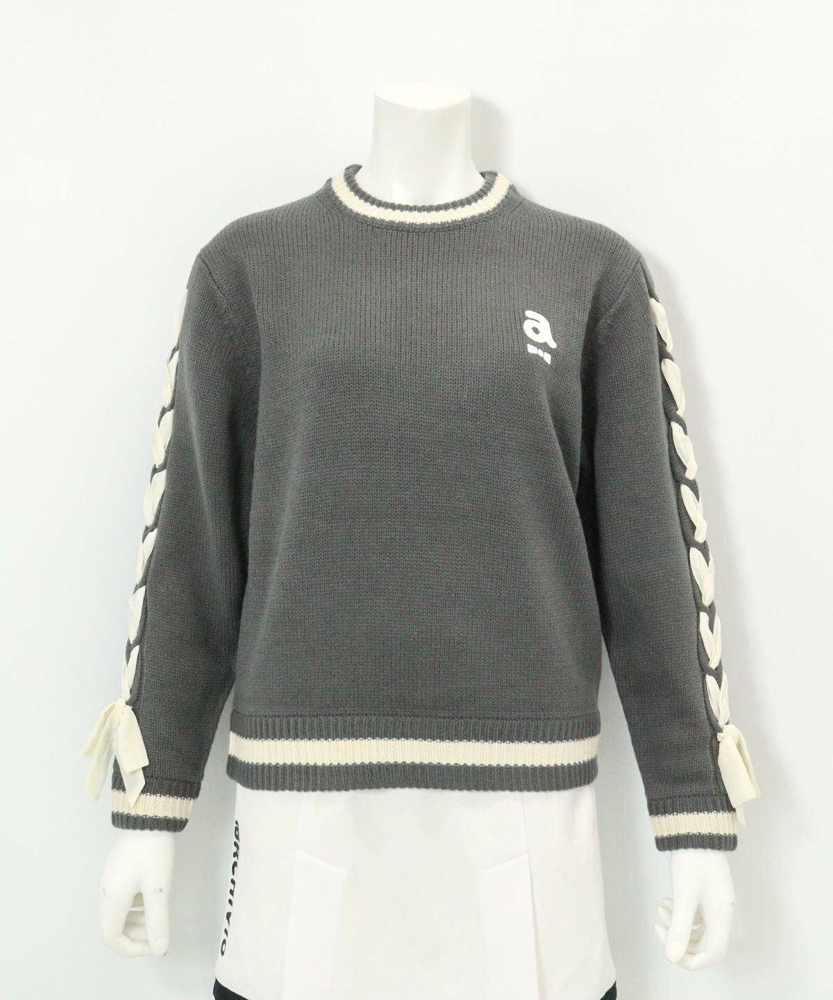 ブレードリボン袖ニット(グレー)前