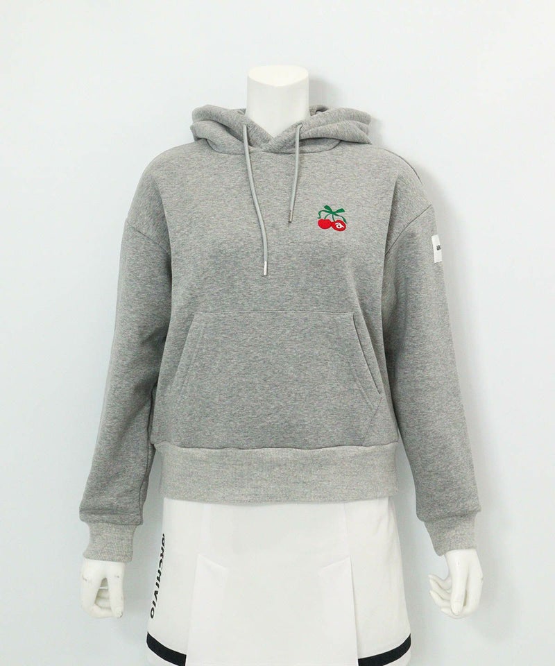 チェリー柄裏起毛パーカー(ライトグレー)前