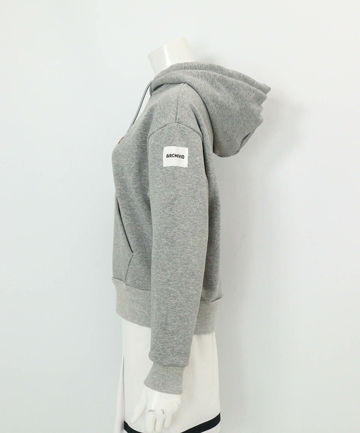 チェリー柄裏起毛パーカー(ライトグレー)横