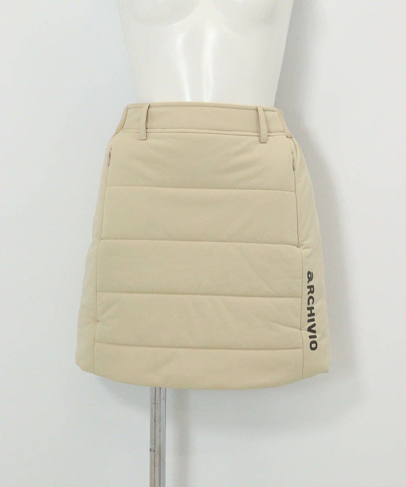防風保温中綿キルトスカート(ベージュ)前