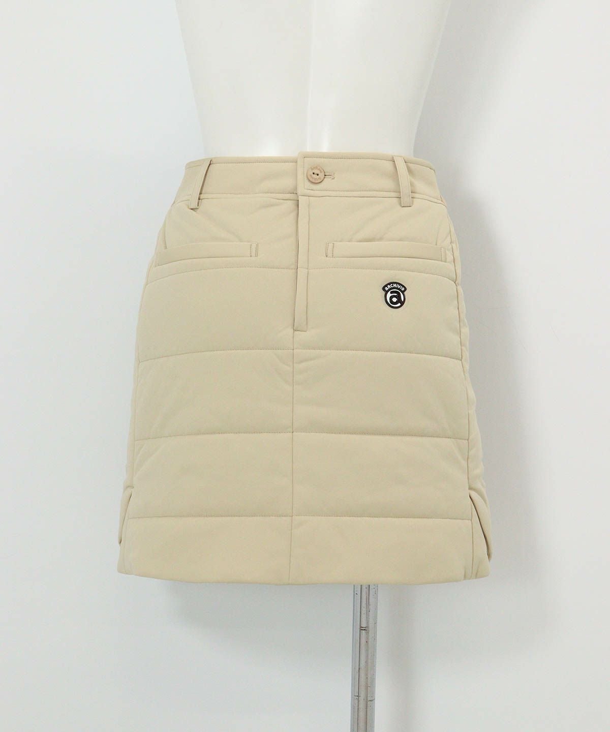 防風保温中綿キルトスカート(ベージュ)後ろ