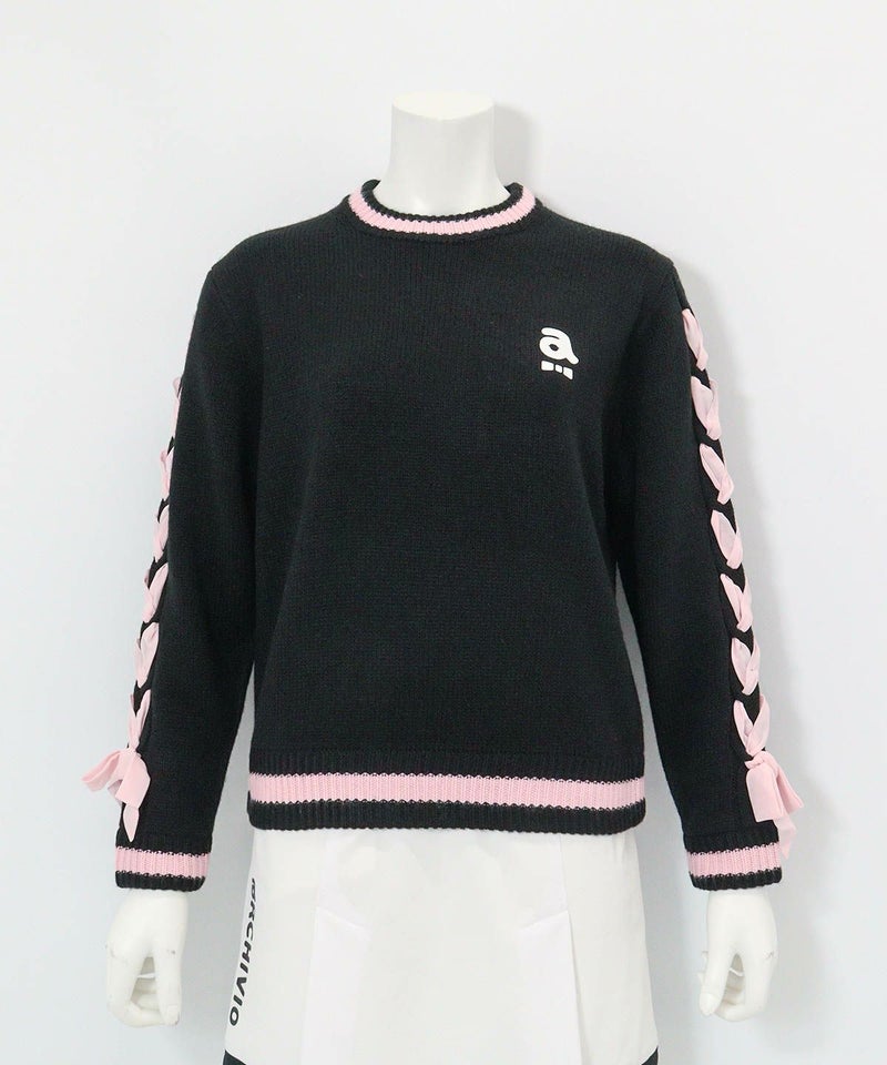 WEB限定カラー◆ブレードリボン袖ニット(ブラック)前