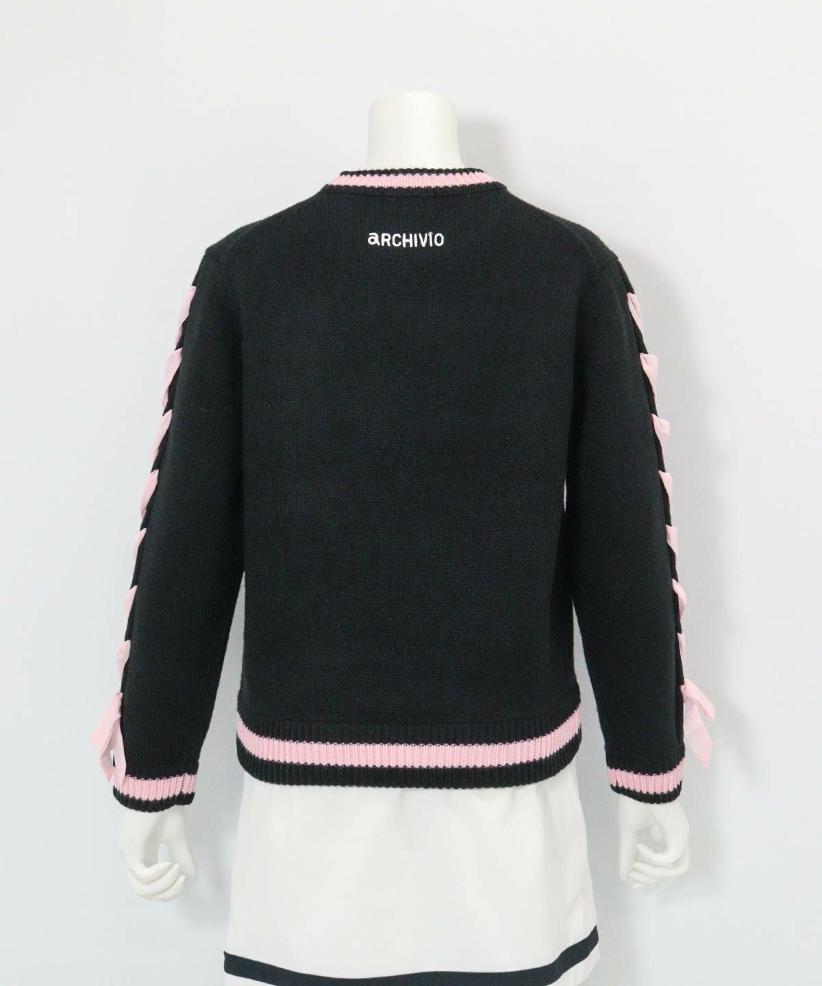 WEB限定カラー◆ブレードリボン袖ニット(ブラック)後ろ