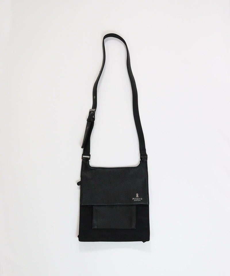 レザー切替ショルダーバッグ(ブラック)前