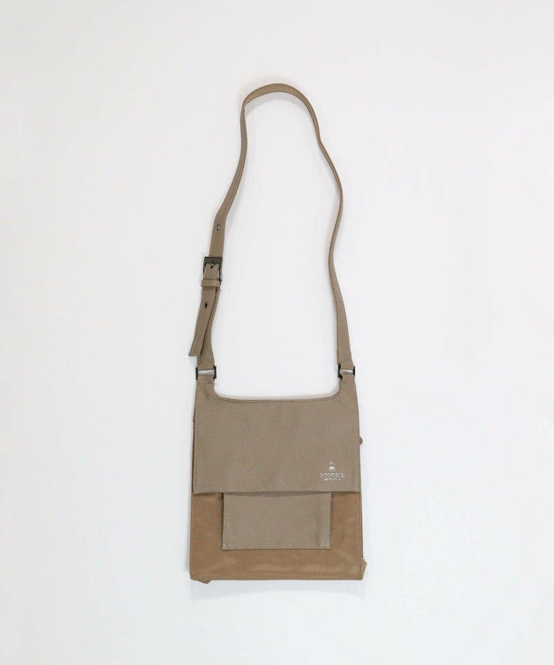 レザー切替ショルダーバッグ(ブラウン)前