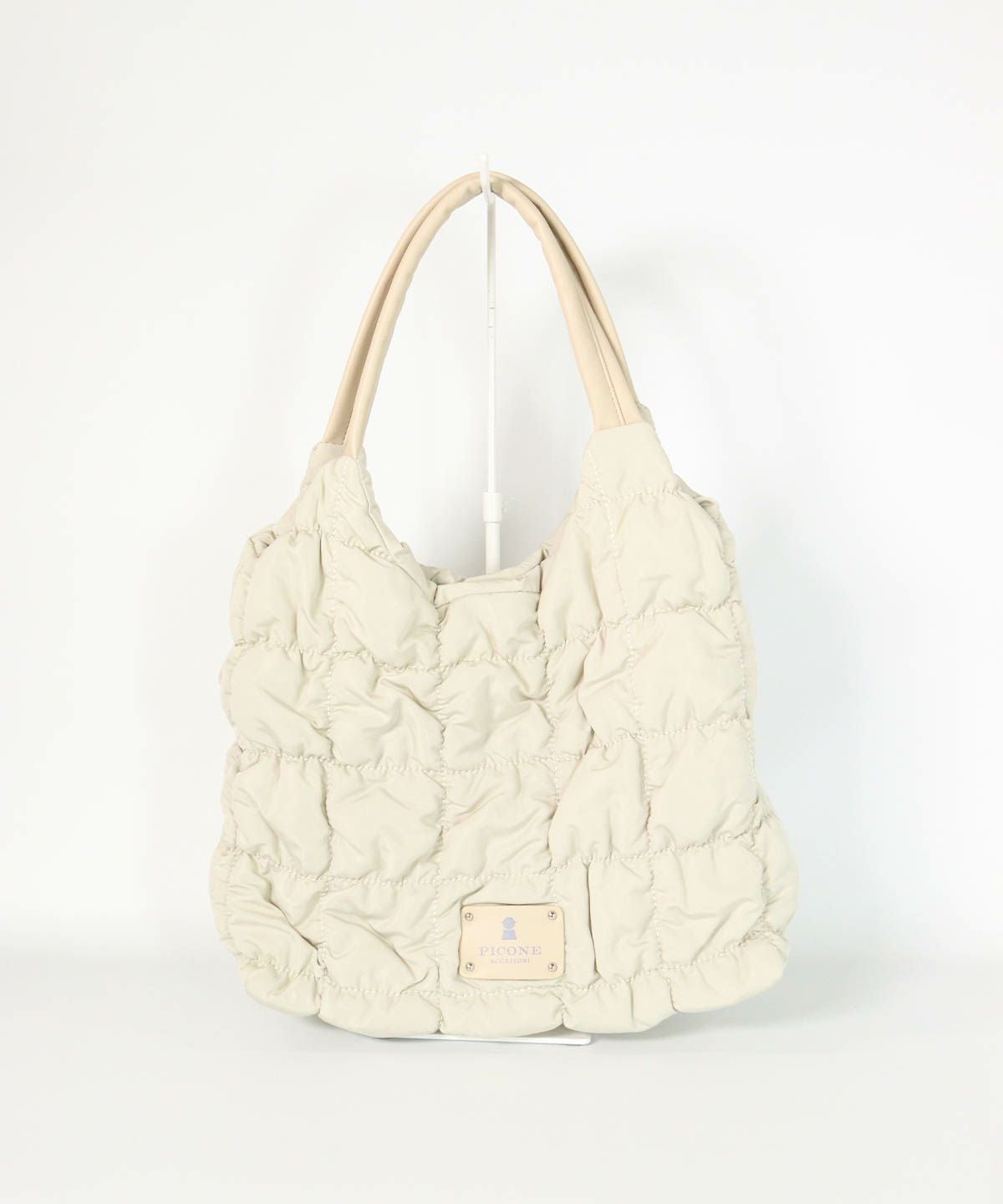 ギャザーキルティングハンドバッグ（ベージュ）