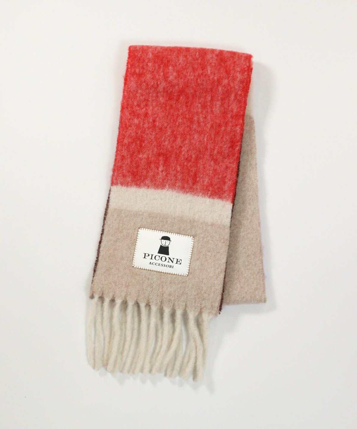 ウールアルパカ混配色マフラー(レッド)