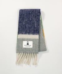 ウールアルパカ混配色マフラー(ブルー)