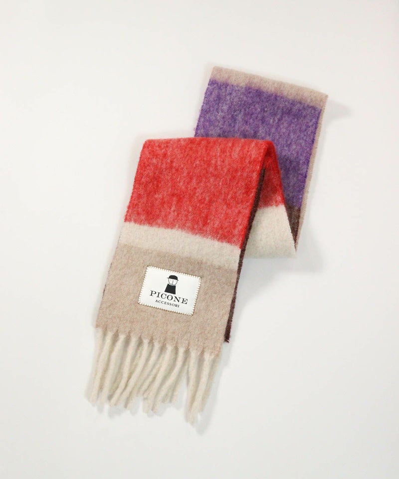 ウールアルパカ混配色マフラー(レッド)