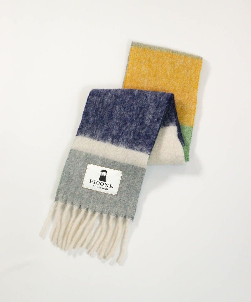 ウールアルパカ混配色マフラー(ブルー)
