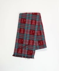 ウール100％タータンチェック柄ストール(レッド)