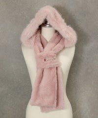 フェイクファーフードマフラー(ピンク)前