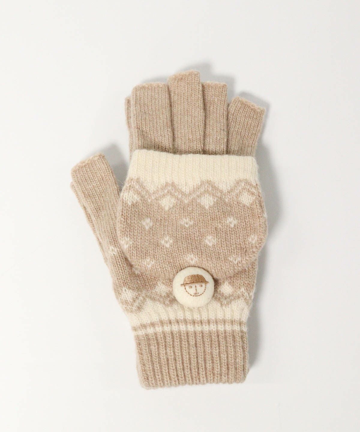 毛混フード付き手袋（ベージュ）