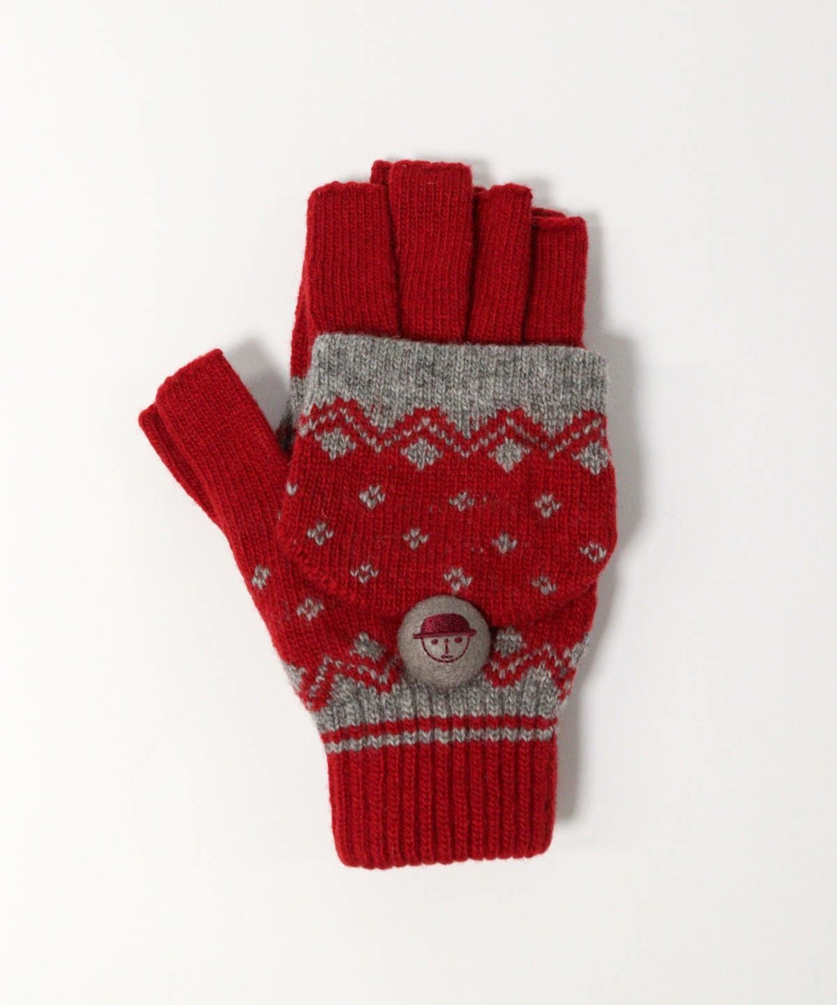 毛混フード付き手袋（レッド）