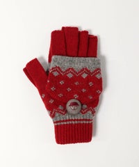 毛混フード付き手袋（レッド）