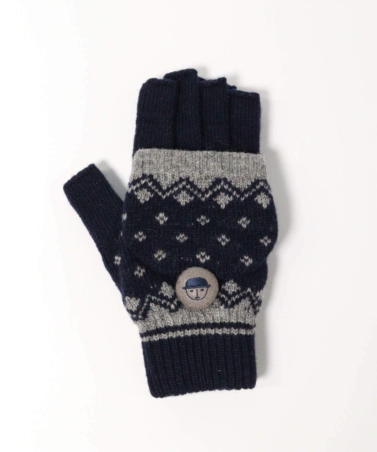 毛混フード付き手袋（ネイビー）