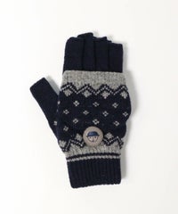 毛混フード付き手袋（ネイビー）