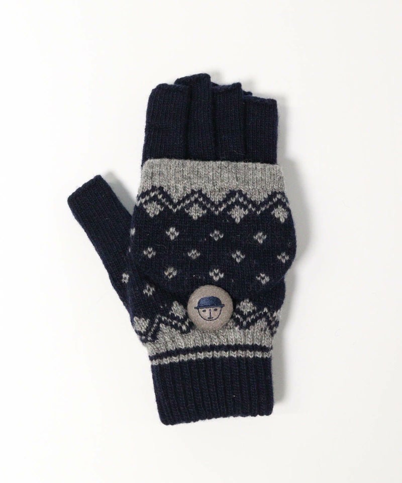 毛混フード付き手袋（ネイビー）