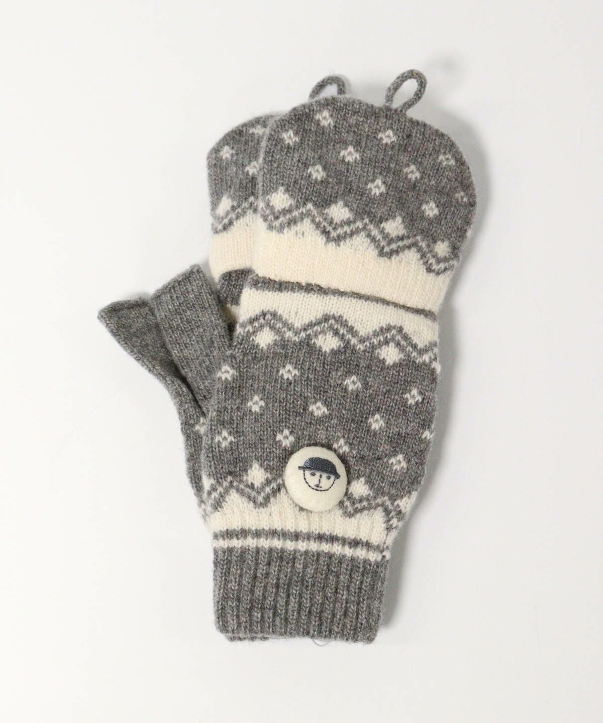 毛混フード付き手袋（ライトグレー）