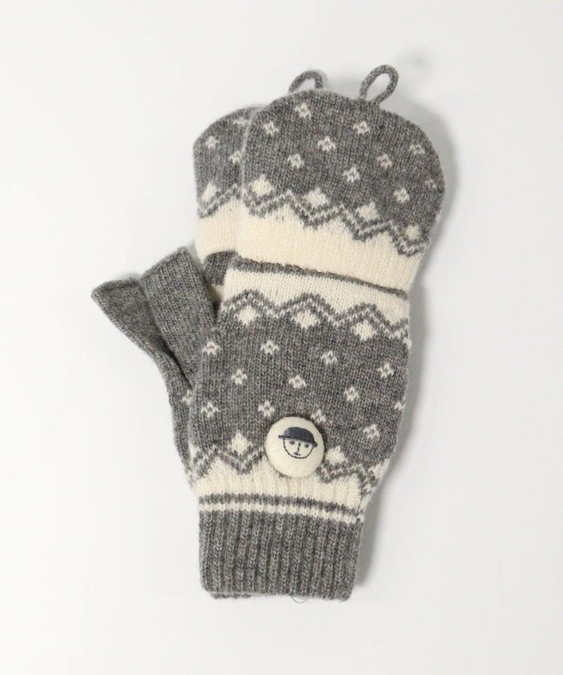 毛混フード付き手袋（ライトグレー）