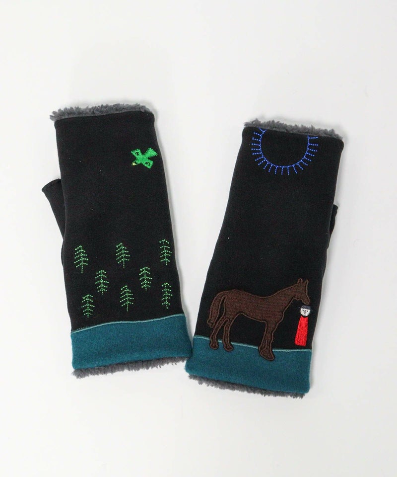 裏ボア刺繍手袋（ブラック）