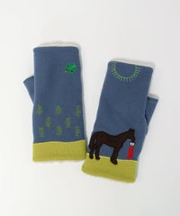 裏ボア刺繍手袋（ライトブルー）
