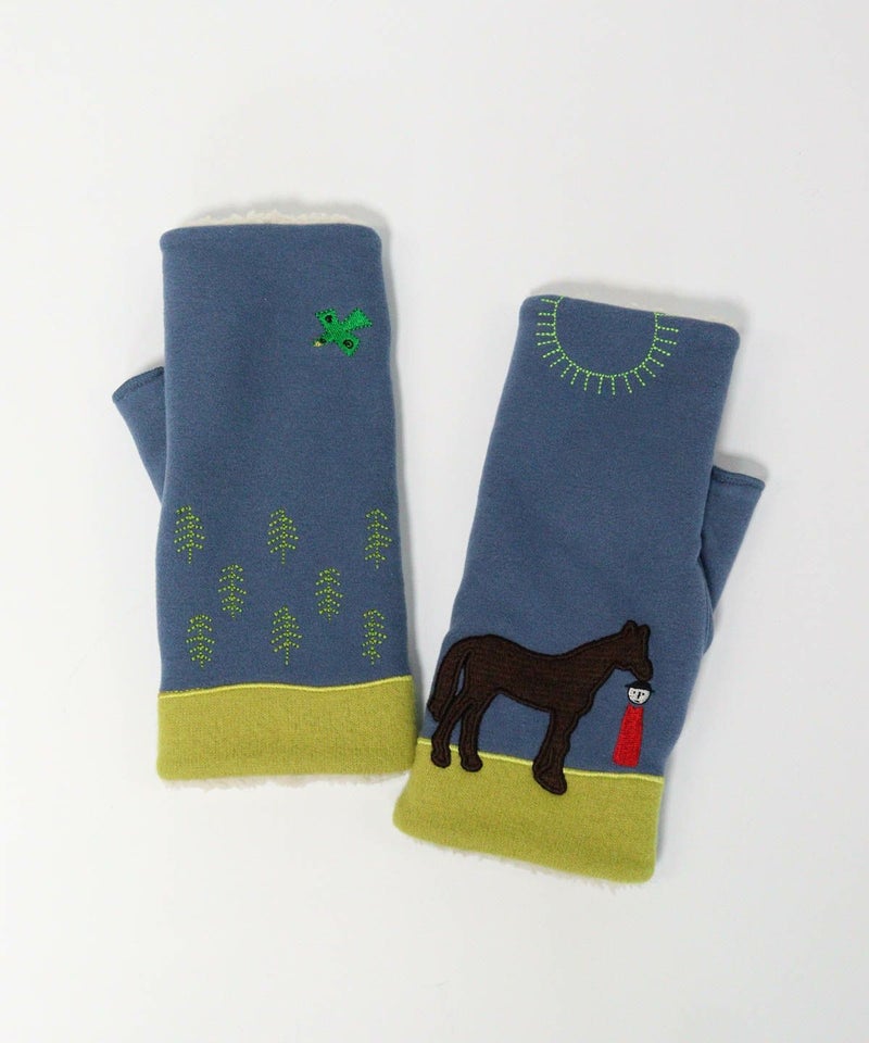 裏ボア刺繍手袋（ライトブルー）