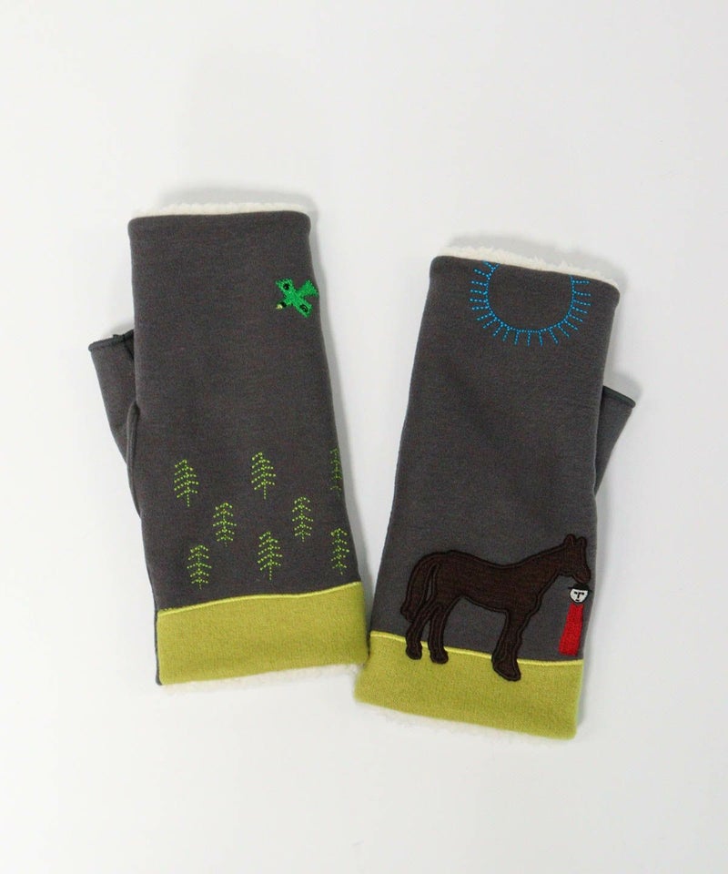 裏ボア刺繍手袋（ライトグレー）