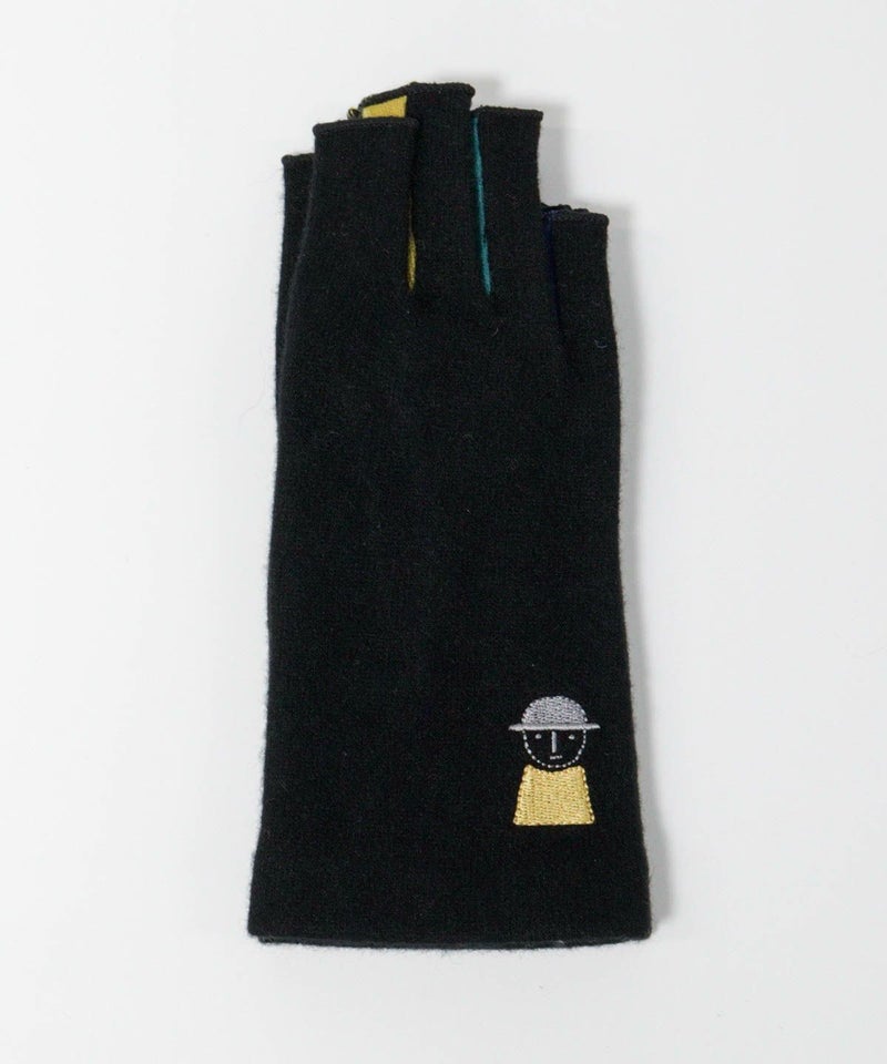 毛混カラー指手袋（ブラック）