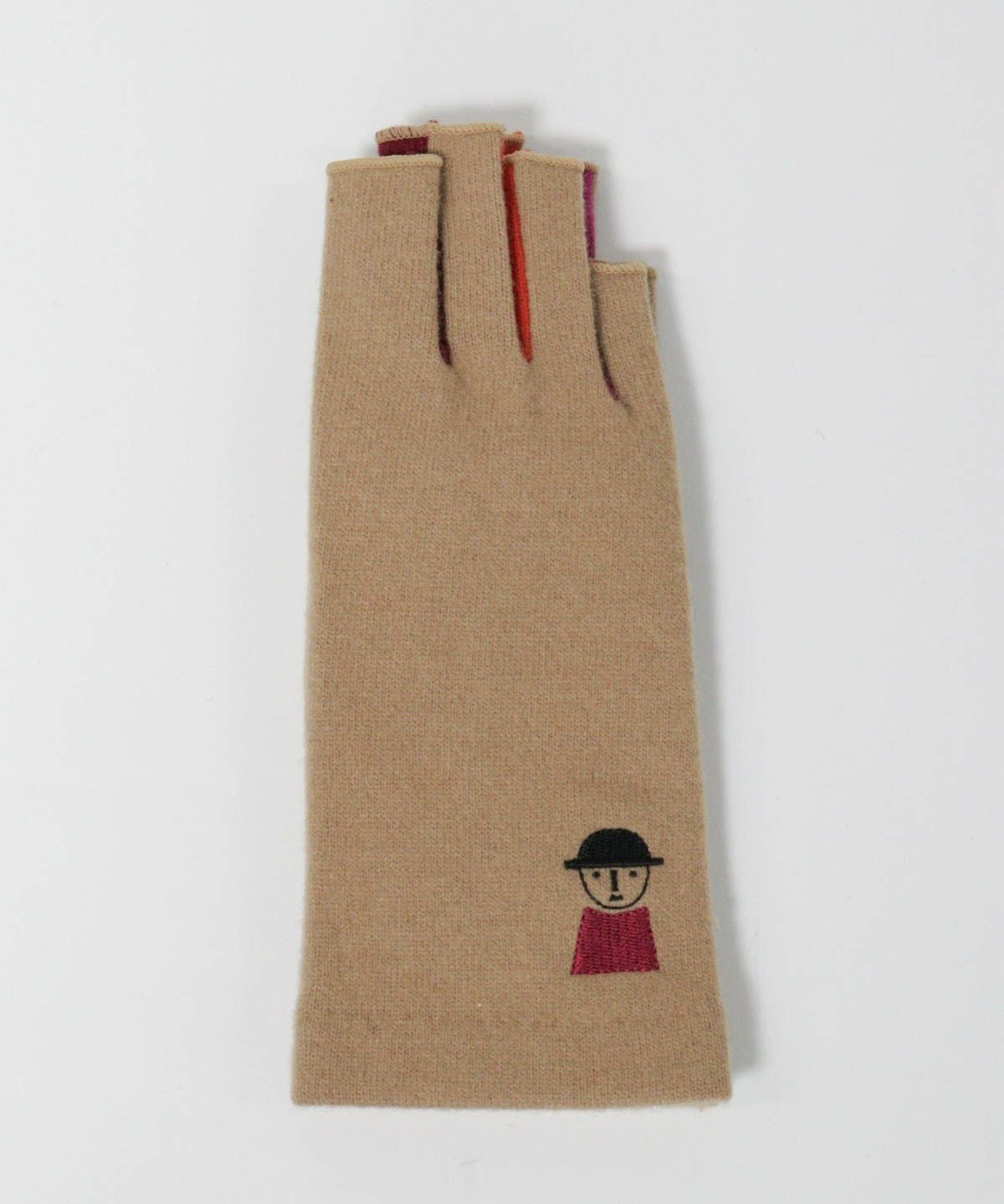 毛混カラー指手袋（キャメル）