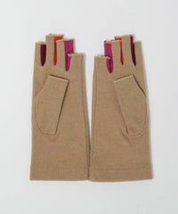 毛混カラー指手袋後（キャメル）