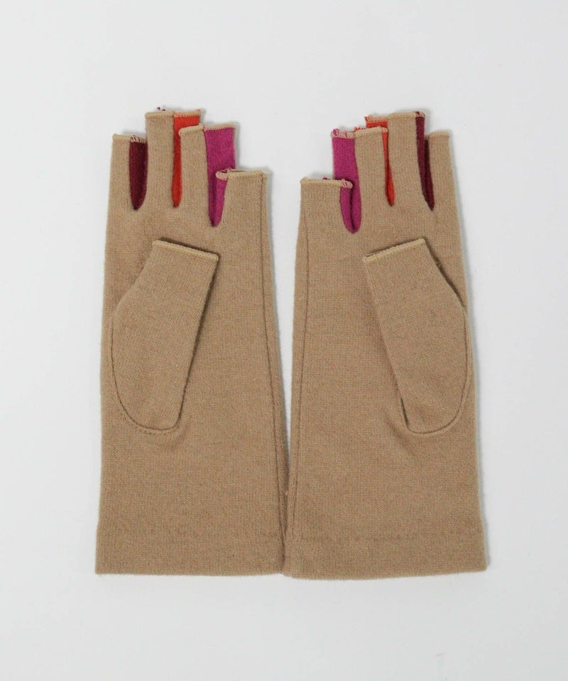 毛混カラー指手袋後（キャメル）