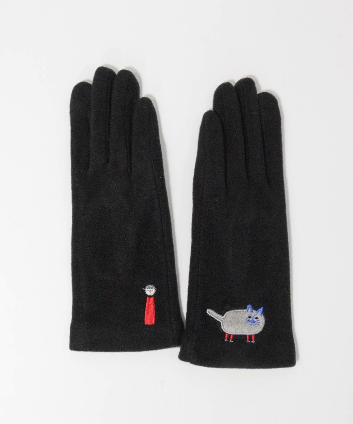 ネコ刺繍手袋（ブラック）