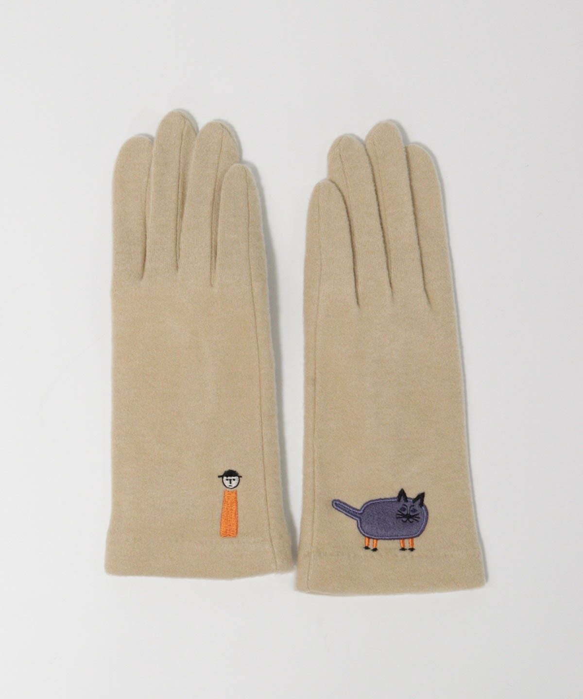 ネコ刺繍手袋（ベージュ）