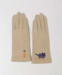 ネコ刺繍手袋（ベージュ）