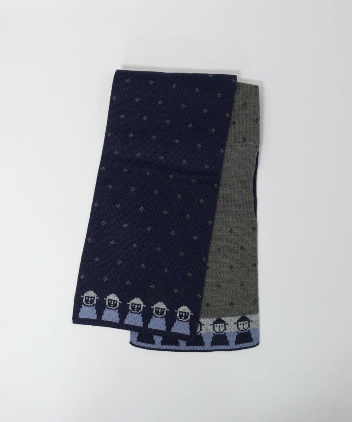 ウール混リバーシブルマフラー（ネイビー）